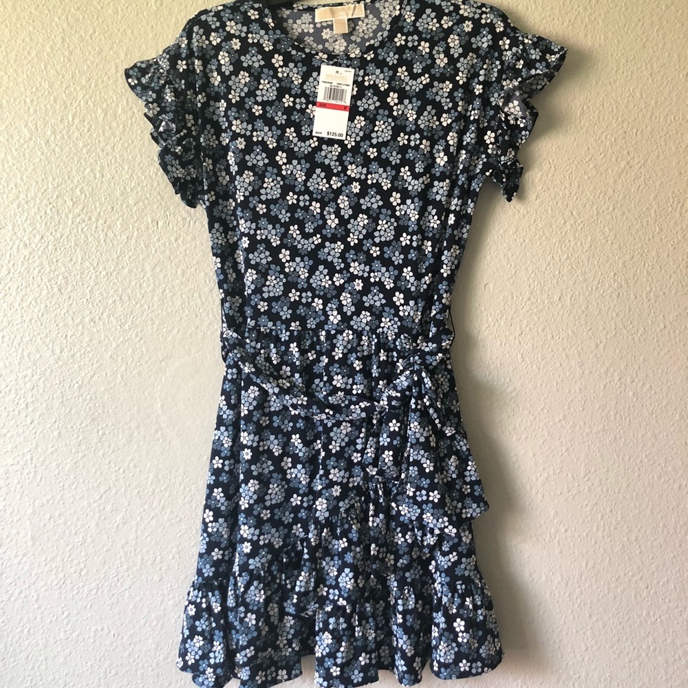 Michael Michael Kors Navy Floral Ruffle Dress